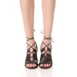 9,5 New Splendid Brayden Lace Up Sandals Block Heel Black Leather Gladiator